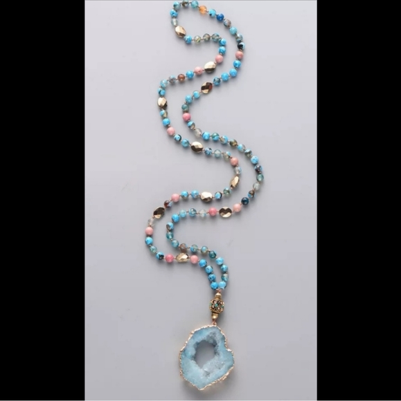 Natural Stone Onyx Druzy Long Necklace - Picture 4 of 10